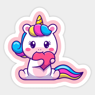 Cute Unicorn Bite Love Cartoon Sticker